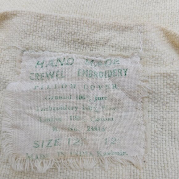 Vintage Handmade Crewel Embroidery Round Pillow Cover 12" Blue Thistle Design - Picture 12 of 14